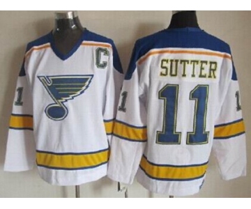 St. Louis Blues #11 Brian Sutter White Throwback CCM Jersey