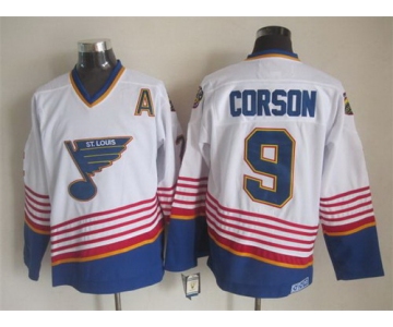 St. Louis Blues #9 Shayne Corson 1995 White Throwback CCM Jersey