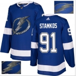 Adidas Lightning #91 Steven Stamkos Blue Home Authentic Fashion Gold Stitched NHL Jersey