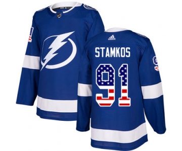 Adidas Lightning #91 Steven Stamkos Blue Home Authentic USA Flag Stitched NHL Jersey