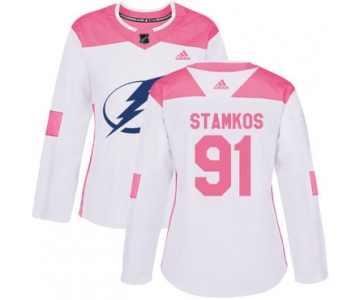 Adidas Tampa Bay Lightning #91 Steven Stamkos White Pink Authentic Fashion Women's Stitched NHL Jersey