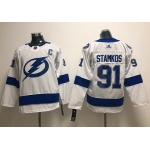 Adidas Tampa Bay Lightning #91 Steven Stamkos White Road Authentic Stitched Youth NHL Jersey