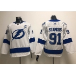 Adidas Tampa Bay Lightning #91 Steven Stamkos White Road Authentic Stitched Youth NHL Jersey