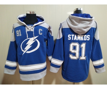 Men's Hockey Tampa Bay Lightning #91 Steven Stamkos Royal Blue Hoodie