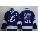 Men's Tampa Bay Lightning #91 Steven Stamkos USA Flag Fashion Blue Jersey