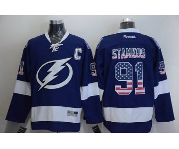 Men's Tampa Bay Lightning #91 Steven Stamkos USA Flag Fashion Blue Jersey