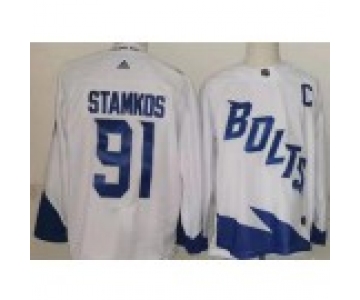 Men's Tampa Bay Lightning #91 Steven Stamkos White 2022 Stadium Series Authentic Jersey