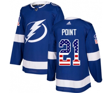 Adidas Tampa Bay Lightning #21 Brayden Point Blue Home Authentic USA Flag Stitched Youth NHL Jersey