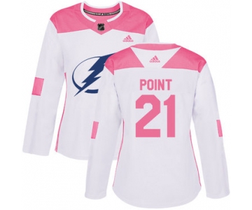 Adidas Tampa Bay Lightning #21 Brayden Point White Pink Authentic Fashion Women's Stitched NHL Jersey