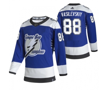 Tampa Bay Lightning #88 Andrei Vasilevskiy Blue Men's Adidas 2020-21 Reverse Retro Alternate NHL Jersey