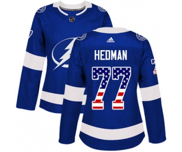 Adidas Tampa Bay Lightning #77 Victor Hedman Blue Home Authentic USA Flag Women's Stitched NHL Jersey