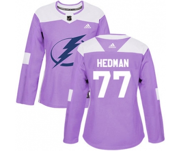 Adidas Tampa Bay Lightning #77 Victor Hedman Purple Authentic Fights Cancer Women's Stitched NHL Jersey