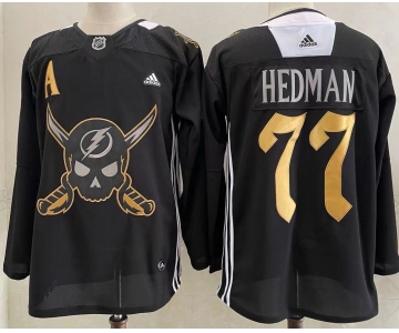 Men's Tampa Bay Lightning #77 Victor Hedman Black Pirate Themed Warmup Authentic Jersey