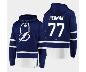 Men's Tampa Bay Lightning #77 Victor Hedman Blue All Stitched Sweatshirt Hoodie