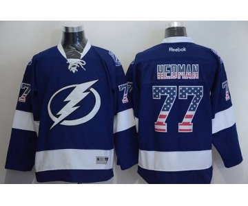 Men's Tampa Bay Lightning #77 Victor Hedman USA Flag Fashion Blue Jersey