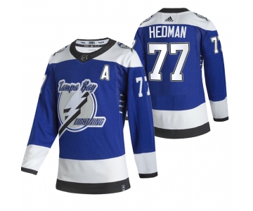 Tampa Bay Lightning #77 Victor Hedman Blue Men's Adidas 2020-21 Reverse Retro Alternate NHL Jersey