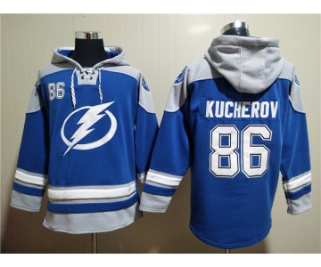 Men's Tampa Bay Lightning #86 Nikita Kucherov Blue Ageless Must-Have Lace-Up Pullover Hoodie