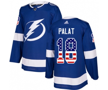 Adidas Lightning #18 Ondrej Palat Blue Home Authentic USA Flag Stitched NHL Jersey