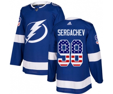 Adidas Lightning #98 Mikhail Sergachev Blue Home Authentic USA Flag Stitched NHL Jersey