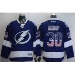 Men's Tampa Bay Lightning #30 Ben Bishop USA Flag Fashion Blue Jersey
