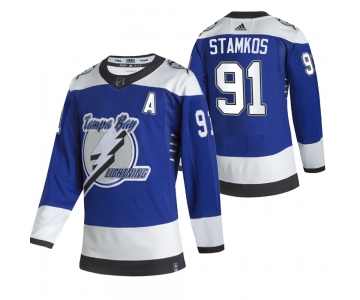 Tampa Bay Lightning #91 Steve Stamkos Blue Men's Adidas 2020-21 Reverse Retro Alternate NHL Jersey