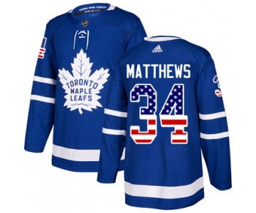 Adidas Maple Leafs #34 Auston Matthews Blue Home Authentic USA Flag Stitched NHL Jersey