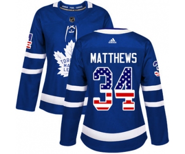 Adidas Toronto Maple Leafs #34 Auston Matthews Blue Home Authentic USA Flag Women's Stitched NHL Jersey