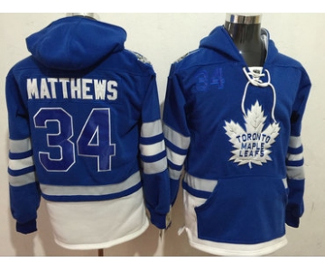 Maple Leafs 34 Auston Matthews Blue All Stitched Hooded Sweatshirt