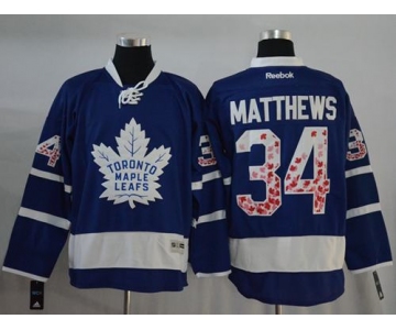 Maple Leafs #34 Auston Matthews Blue Canada Flag Fashion Stitched NHL Jersey