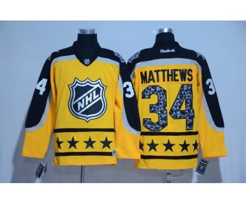 Men's Atlantic Division Toronto Maple Leafs #34 Auston Matthews Reebok Yellow 2017 NHL All-Star Stitched Ice Hockey Jersey