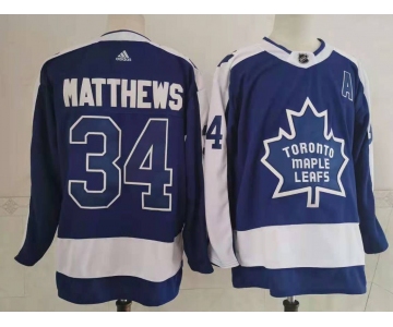 Men's Toronto Maple Leafs #34 Auston Matthews Royal Blue 2021 Retro Stitched NHL Jersey
