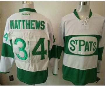 Men's Toronto Maple Leafs #34 Auston Matthews White 2017 St. Patrick's Day Green Stitched NHL Reebok Hockey Jersey