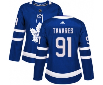 Adidas Maple Leafs #91 John Tavares Blue Home Authentic Women's Stitched NHL Jersey