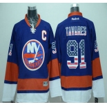 Men's New York Islanders #91 John Tavares Light Blue USA Flag Hockey Jersey