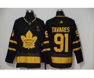 Men's Toronto Maple Leafs #91 John Tavares Black City Edition Authentic Stitched Hockey Jersey