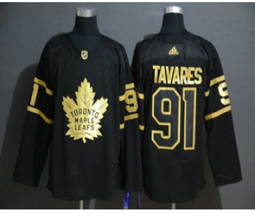 Men's Toronto Maple Leafs #91 John Tavares Black Golden Adidas Stitched NHL Jersey