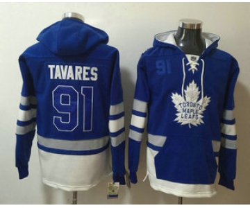 Men's Toronto Maple Leafs #91 John Tavares Royal Blue Pocket Stitched NHL Old Time Hockey Pullover Hoodie