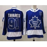 Men's Toronto Maple Leafs #91 John Tavares Royal Blue With C Patch 2021 Retro Stitched NHL Jersey