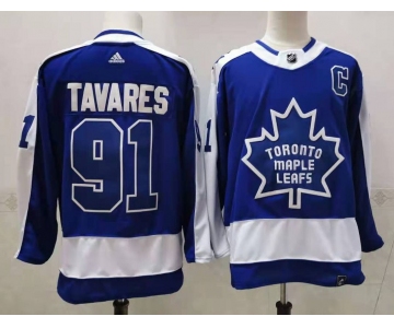 Men's Toronto Maple Leafs #91 John Tavares Royal Blue With C Patch 2021 Retro Stitched NHL Jersey