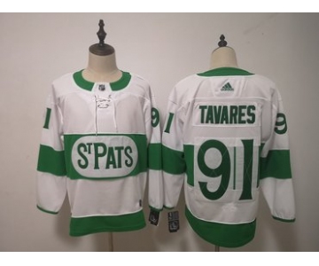 Men's Toronto Maple Leafs #91 John Tavares Toronto St. Pats Road Authentic Player White Jersey