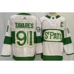 Men's Toronto Maple Leafs #91 John Tavares White 2019 St Pats Authentic Jersey