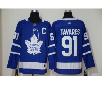 Men's Toronto Maple Leafs #91 John Tavares with C Patch Royal Blue Home Stitched Adidas NHL Jersey