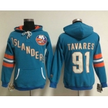 New York Islanders #91 John Tavares Baby Blue Women's Old Time Heidi NHL Hoodie