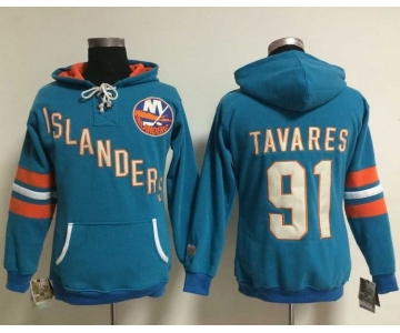 New York Islanders #91 John Tavares Baby Blue Women's Old Time Heidi NHL Hoodie