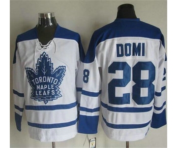 Men's Toronto Maple Leafs #28 Tie Domi 1998-99 White CCM Vintage Throwback Jersey