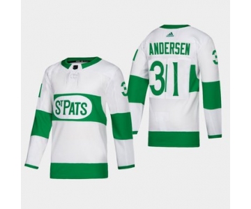 Men's Toronto Maple Leafs #31 Frederik Andersen St. Pats Road Authentic Player White Jersey