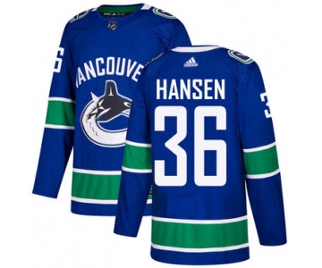 Adidas Vancouver Canucks #36 Jannik Hansen Blue Home Authentic Stitched NHL Jersey