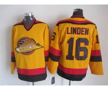 Men's Vancouver Canucks #16 Trevor Linden 1985-86 Yellow CCM Vintage Throwback Jersey