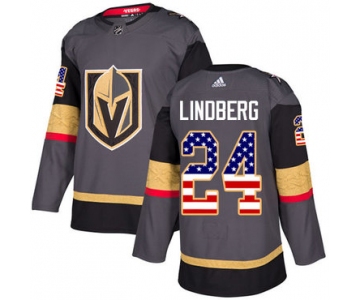 Adidas Golden Knights #24 Oscar Lindberg Grey Home Authentic USA Flag Stitched NHL Jersey