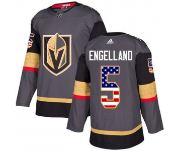 Adidas Golden Knights #5 Deryk Engelland Grey Home Authentic USA Flag Stitched NHL Jersey